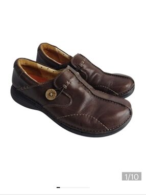 Clarks Unstructured Loafers Shoes Womens Brown Leather Casual Slip-On Sz 7.5M